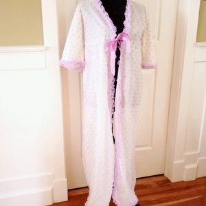 Vintage 1950-60's Peignoir sheer night gown | vintage sheer polka dot robe